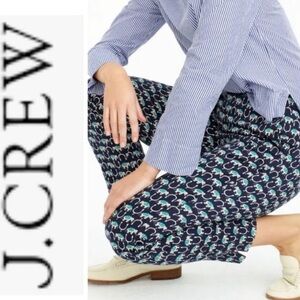 J. Crew Women's Martie Navy/Gray/Teal Pants with Mini Elephant Print Size 12